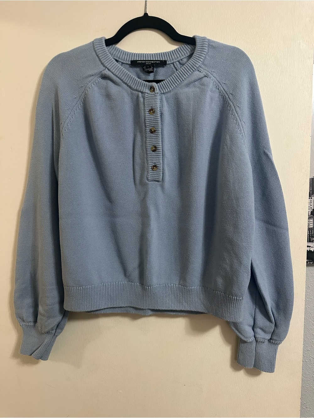 French Connection Pale Blue Henley Knit Top